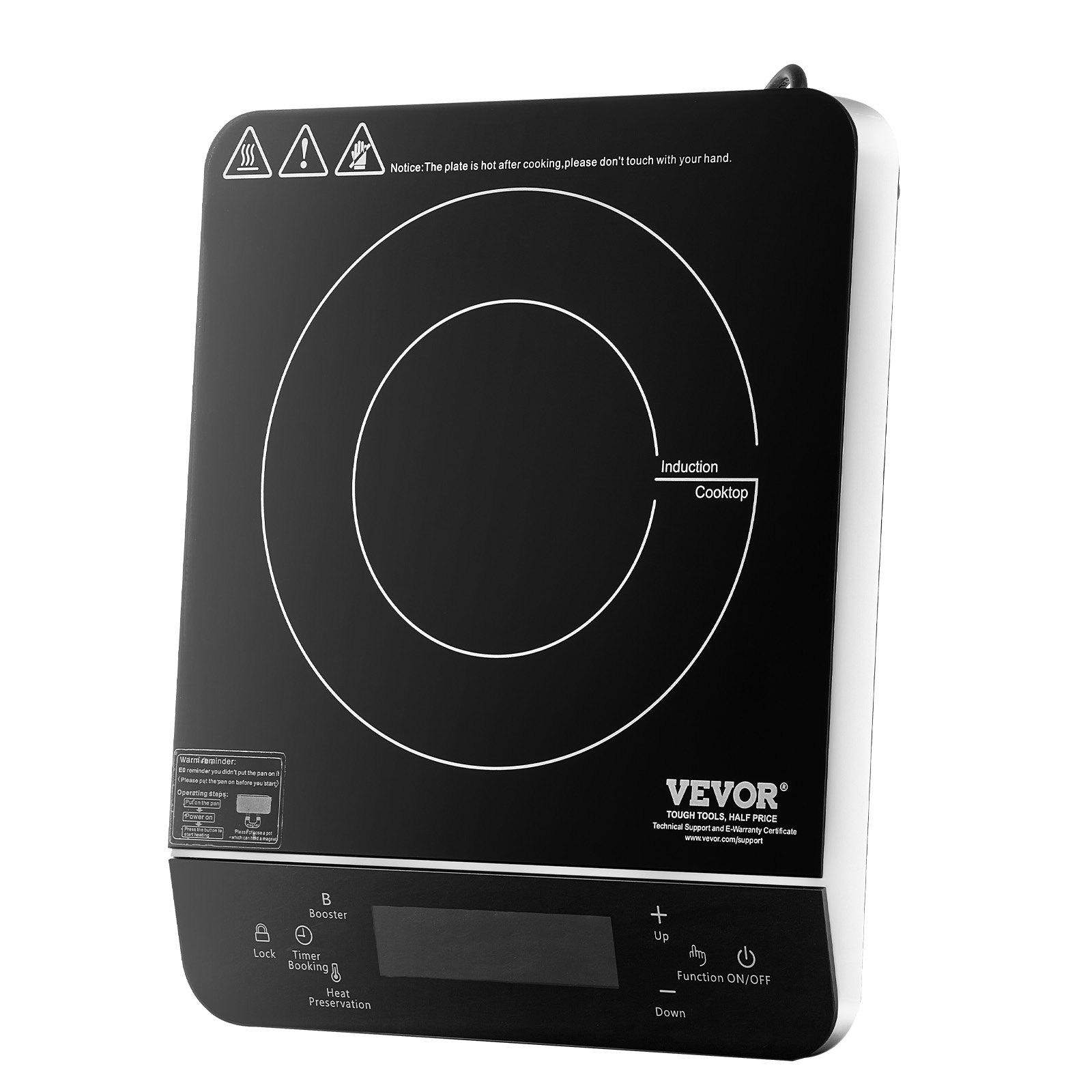 VEVOR Portable Induction Cooktop, 1800W Electric Induction Burner with 9 Temperature Settings, Countertop Induction Hot Plate with 4H Timer, 24H Reservation, Child Lock, Easy to Clean, for Cooking