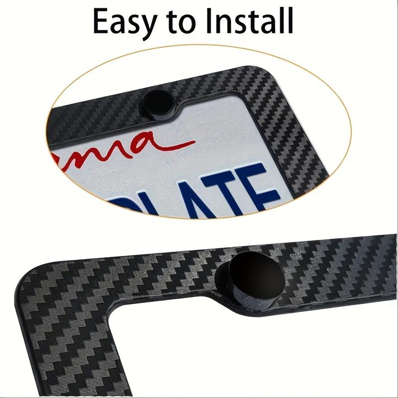 2PCS Carbon Fiber License Plate Frame Set - Stylish Black Finish, SecureFit Mounting For Front & Rear, Rust-resistant, With Noise-Canceling Rattle Proof Pads And Premium Screw Caps, U. S. Area License Plate Frame