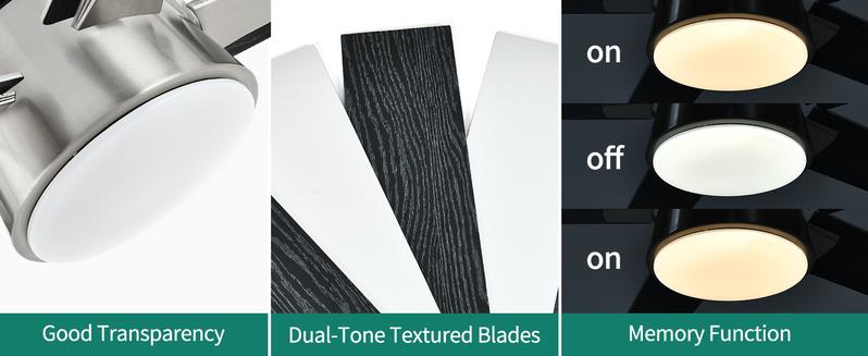 Yitahome 52'' Ceiling Fan with Light and Wall Switch Remote, Dimmable LED 3-Color Chandelier Lamp with Quiet Reversible Motor, for Bedroom, Living Room, Indoor, Outdoor