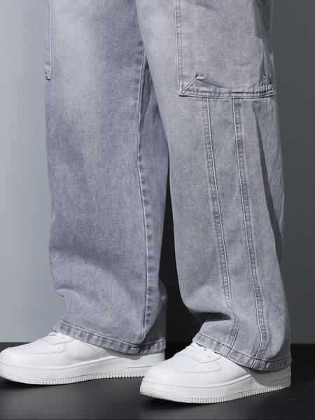 Spring Summer New Retro Style Loose-Fit Denim Jeans, Men's Straight Leg Casual Wide-Leg Jeans with Pockets, All Seasons Wear