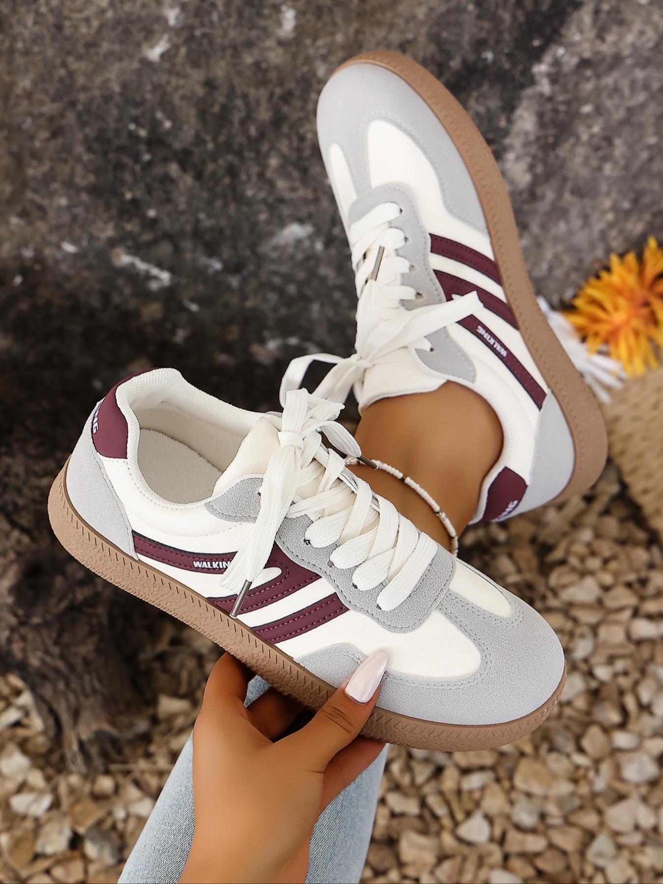 Women's Medium Gray & White Two-Tone Suede Retro Sneakers Low-Top Lace-Up Design Gum Sole Casual Daily Fashion Footwear Outdoor Walking Lifestyle Shoes Casual Athletic Footwear Christmas heartwarming gift