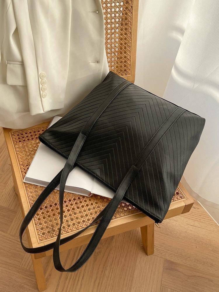 Large Capacity V-Texture Leather Tote Bag for Women, Lightweight Soft Leather Shoulder Bag, Commuter Laptop Mommy Bag, Casual Crossbody Backpack