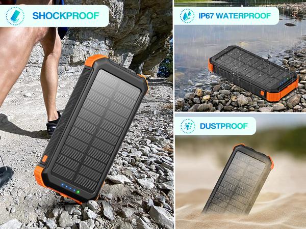 45800mAh Solar Power Bank, Built in 3 Cables Portable Phone Charger with USB C, 5V3.1A QC 3.0 Fast Charging, Compatible with iPhone, Samsung, Google, Apple, and More Smartphone