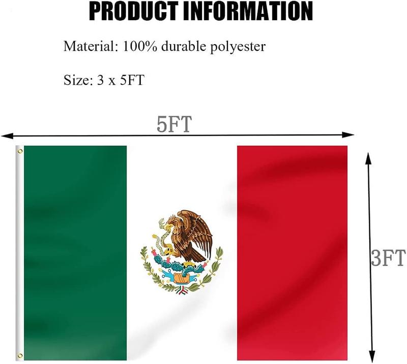 Mexico Mexican National 3x5Ft Flag Vivid Color Fade Poster Tapestry for Wall Hanging College Dorm Room Decor Outdoor Banner with 4 Brass Grommets