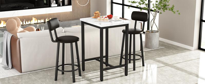 Lamerge Dining Table Set for 2, 24" Square Kitchen Table and Chairs Set with MDF Tabletop & 2 PU Leather Chairs, Bar Table Pub Table Set for Small Space Bar Kitchen Living Room Apartment