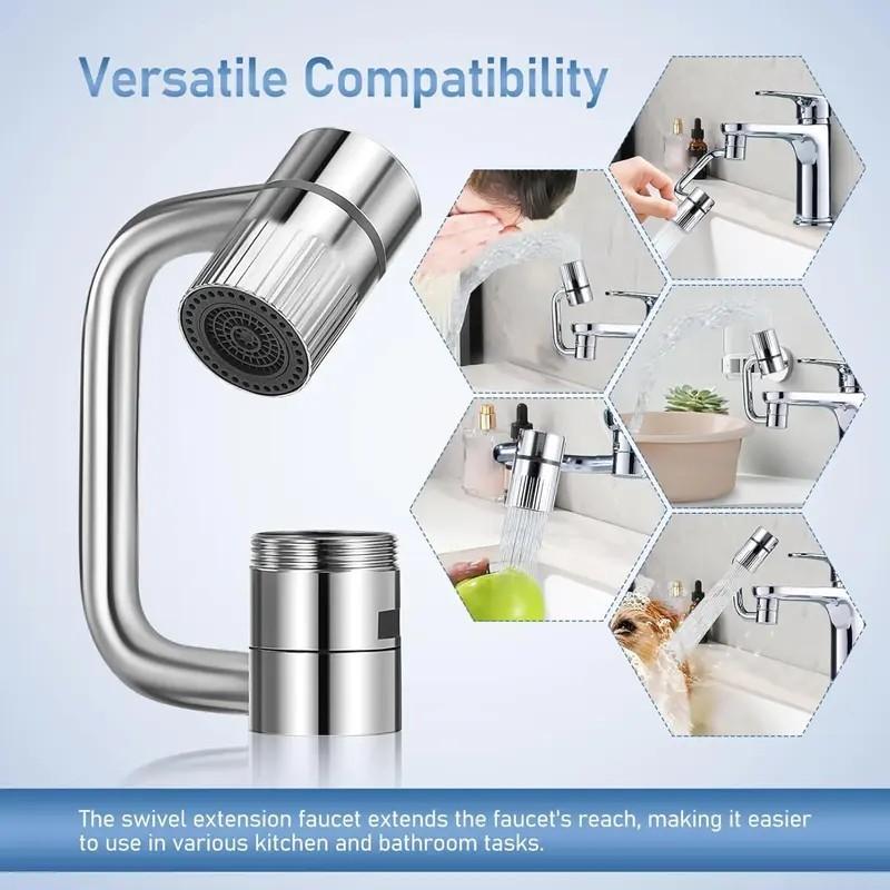1440° Rotatable Faucet Aerator Extender, Full Angle Control, Kitchen Bathroom Sink Faucet Sprayer Attachment, 2 Splash Modes (1pc)