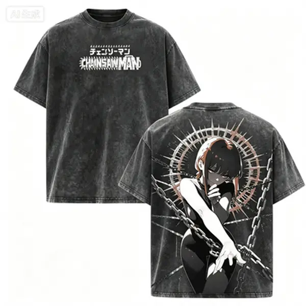 Vintage Washed Cotton Chainsaw Man Makima Anime Graphic T Shirt Adult Unisex Loose Oversized Short Sleeve Soft Breathable Retro Hip Hop Streetwear Y2K Trendy Summer Daily Crew Neck Casual Tops For Men Women Outdoor Lounge Everyday Wear