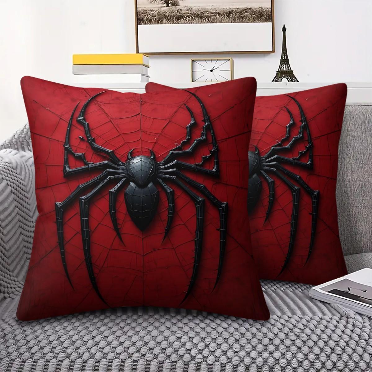 Dark Superhero Themed Throw Pillow with Inner Cushion, 45cm Square, with A 3D Black Spider Web Pattern Throw Pillow,Soft Comfortable Decor for Bedroom & Sofa, Warm and Soothing Soft Furnishings.