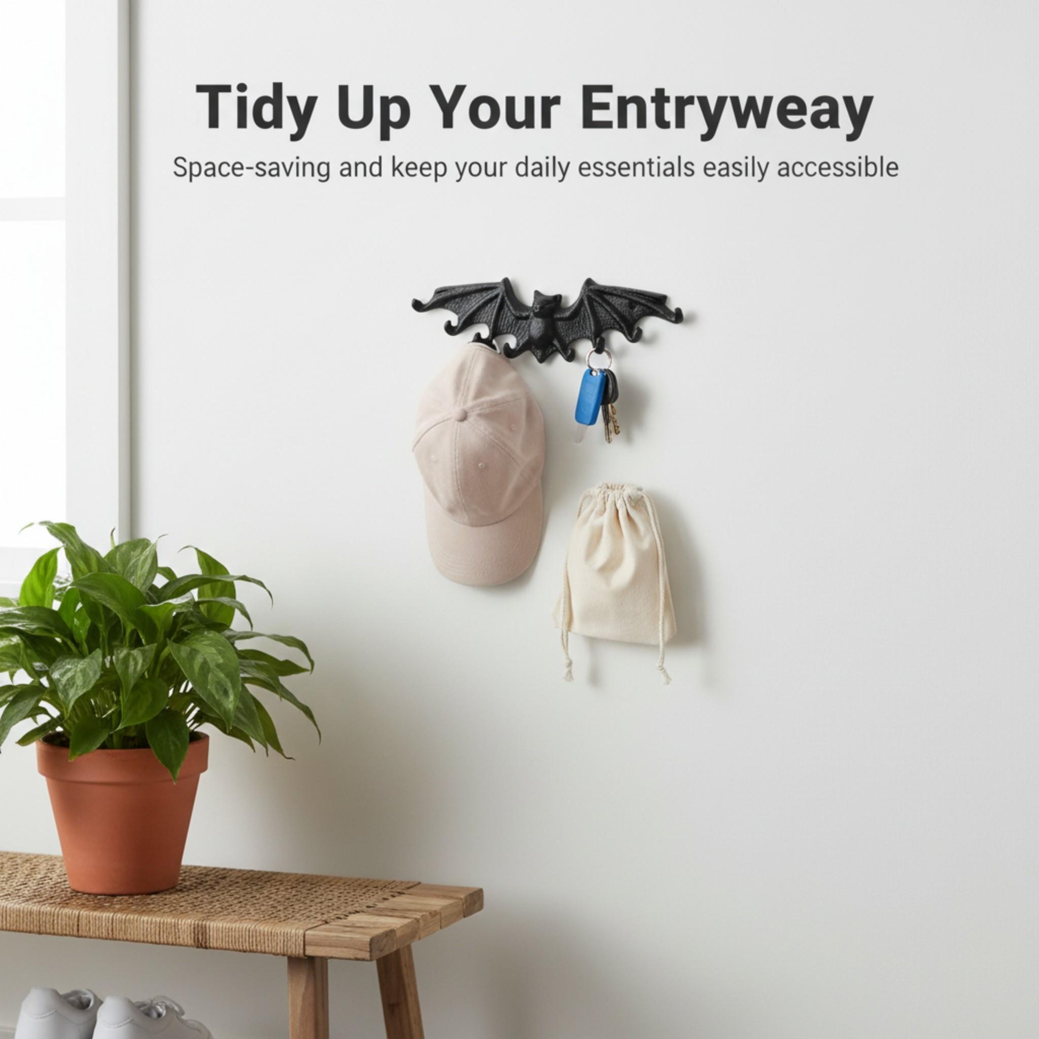 Vintage Cast Iron Bat Hook, Gothic Style Key Holder, Necklace Jewelry Storage Rack, Wall Decor Hanging Hook, Home Decoration