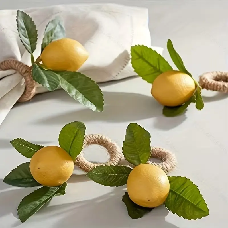 6/8 Piece Lemon Handmade Napkin Rings, Realistic Lemon Shape, Wedding, Dinner, Party Decor, Rustic Hemp Napkin Clips, Table Centerpiece