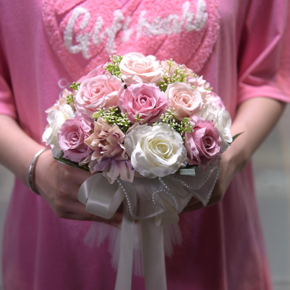 Champagne Color Wedding Rose Plastic Marriage Certifie Bride Bouquet Artificial Flower Photography Props Gift