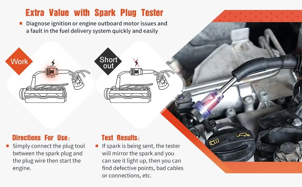 Inline Spark Plug Tester, Plug-in Engine Ignition Tester, Car Exterior Accessories, Automobile, Lawn Mower,Engine Verification-Armature Diagnostic Test Tool