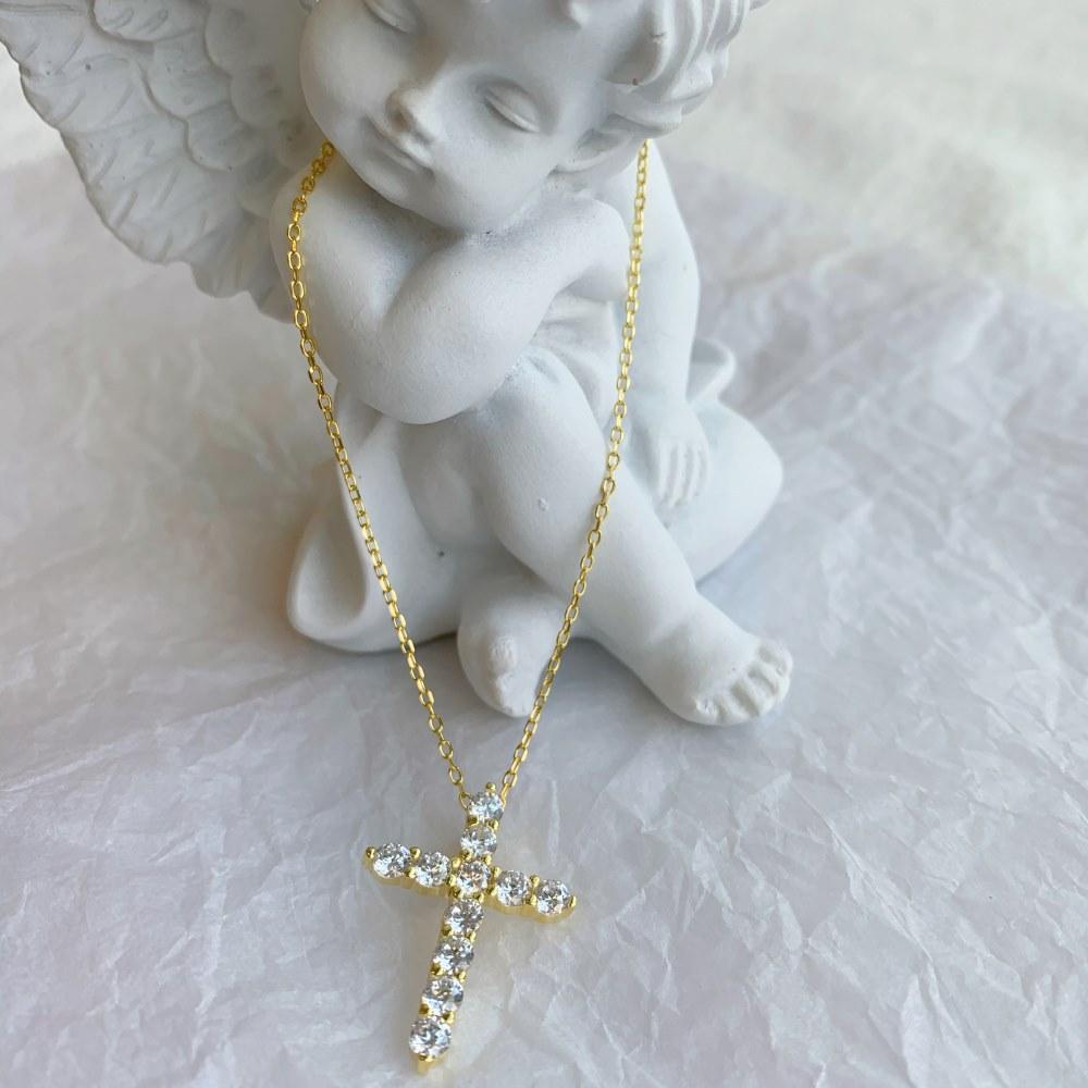 （TY018）S925 Sterling Silver Cross Pendant Necklace Simple Design, Sparkling and Charming, Perfect Gift for Women’s Daily Wear