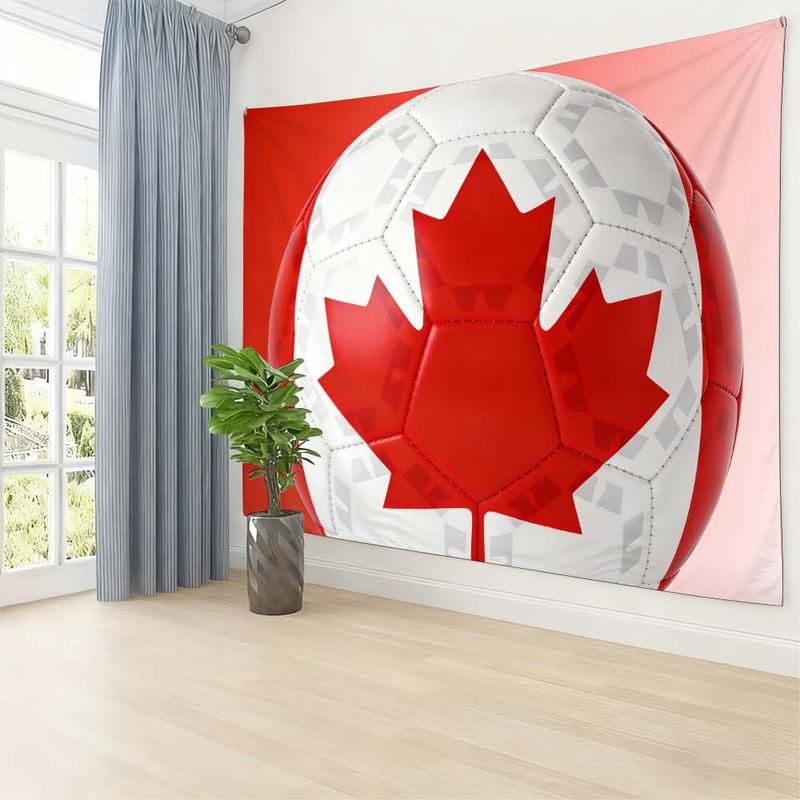 1 pc microfiber FIFA World Cup Canadian Flag Tapestry Wall Hanging Soccer Ball Design Living Room Bedroom Decor Holiday Ornament Tapestry Background Cloth Hanging Cloth Wall Cloth Decorative Cloth