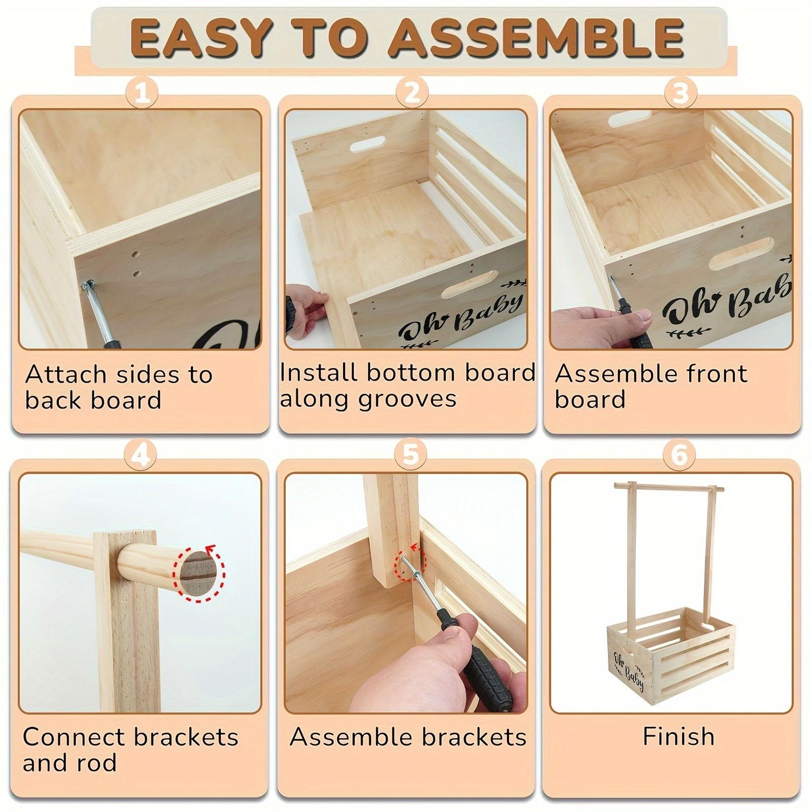 Large Size Wooden Storage Basket Youngster Shower Crate Closet, Youngster Shower Decorations Youngster Wooden Storage Crate with Handle Baby Shower Gifts Basket for Boys & Girls, Pregnancy Gifts, Suitable for Christmas and Halloween Gifts