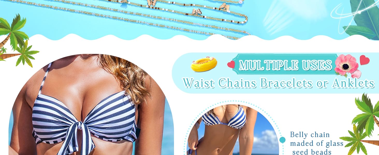 6pcs Waist Beads for Women, African Waist Beads Belly Chain, Elastic Waist Bead, Summer Body Chain, Bikini Jewelry, All Seasons