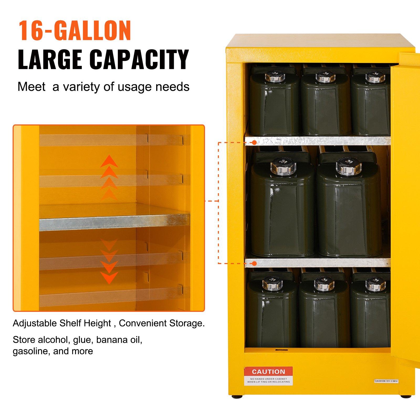 VEVOR 16 Gal Cold-Rolled Steel Storage Organizer, 18.1x18.1x35.4 in Explosion-Proof Industrial Rectangular Unit, 1 Door with 2 Adjustable Shelves for Commercial Industrial Use