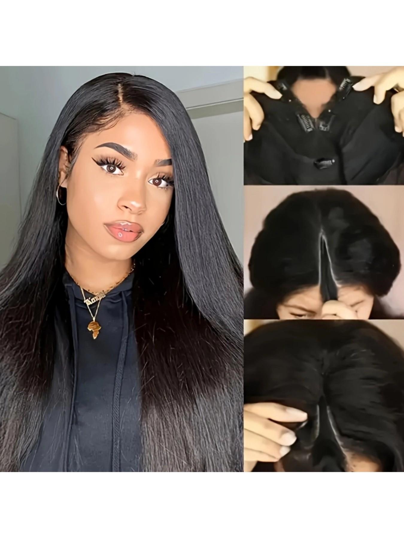 Straight Human Hair Wig 24 Inch Glueless V Part 180 Density Clip In V Part Wigs Human Hair Straight V Shape Wigs for Black Women  main image 2