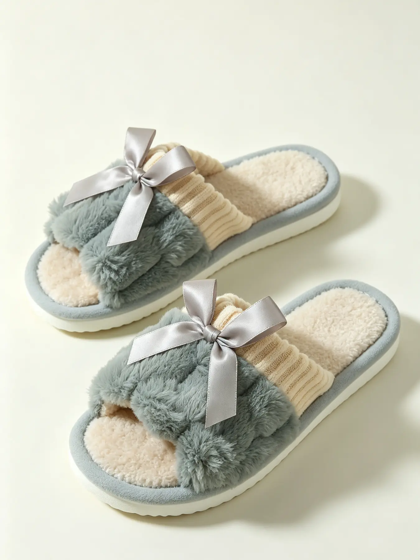 Bow Fuzzy Cotton Slippers for Women, New Outdoor Wear Comfortable Plush House Shoes, Available Now, Small Orders Accepted