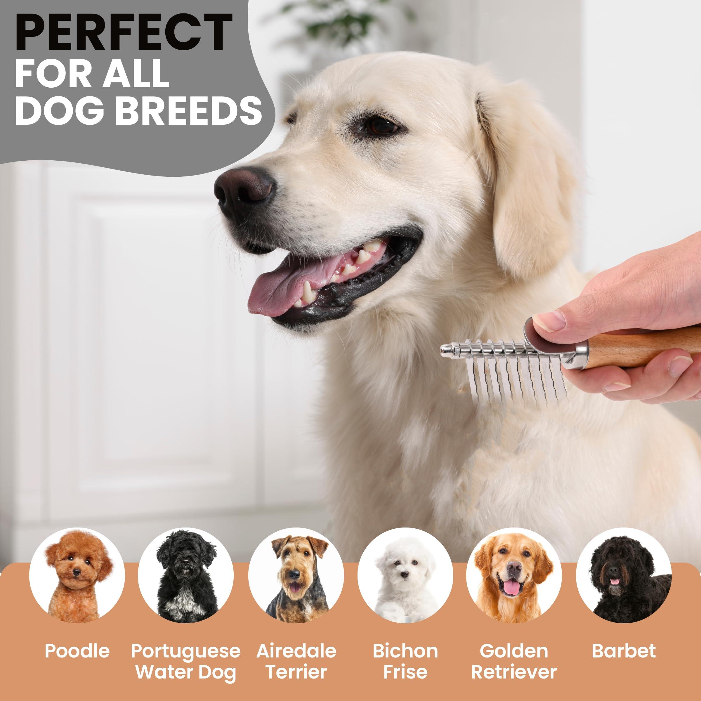 New Upgraded Pet De-Shedding Comb, Dual-Sided Inner Fur Brush, Wooden Handle, Stainless Steel Blades, Suitable for Dogs and Cats