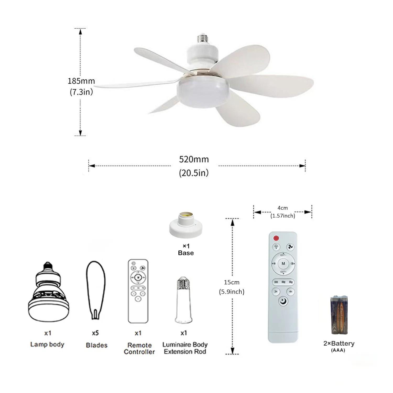 Plug-in Ceiling Fan Light with Remote Control, Pure Copper DC Motor, Variable-Speed Energy-Saving Quiet Operation with Adjustable Lighting and Timer Function, Home Decor Lighting, Atmosphere Lighting