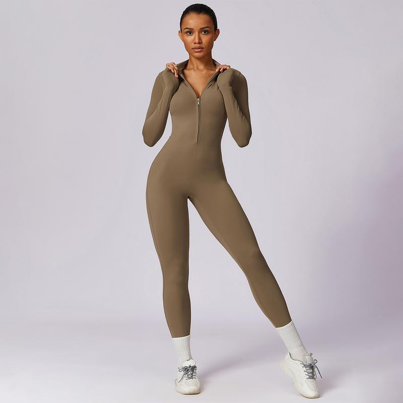 MASKERT Women's Long Sleeved Tummy Control Jumpsuit Comfortable Skin Friendly Stretchable Activewear for Workout Gym