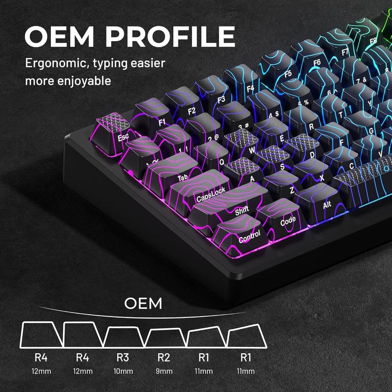 [Only keycaps]FURYCUBE Keycaps with IMD Tech,Custom Keycaps 90 Percent,White and Black Keycap Set OEM Profile,98 Keys Side Printed Keyboard Keycaps for Mechanical Keyboards,Topographic