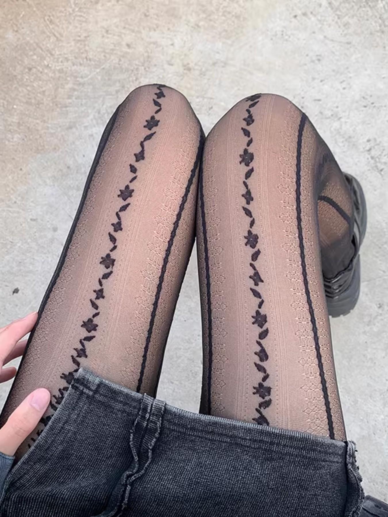 Vertical Stripe Stockings, High-Waist Slim Fit, All-Season Fashion, Perfect for Dates, Enhance Your Style, Trendy & Chic