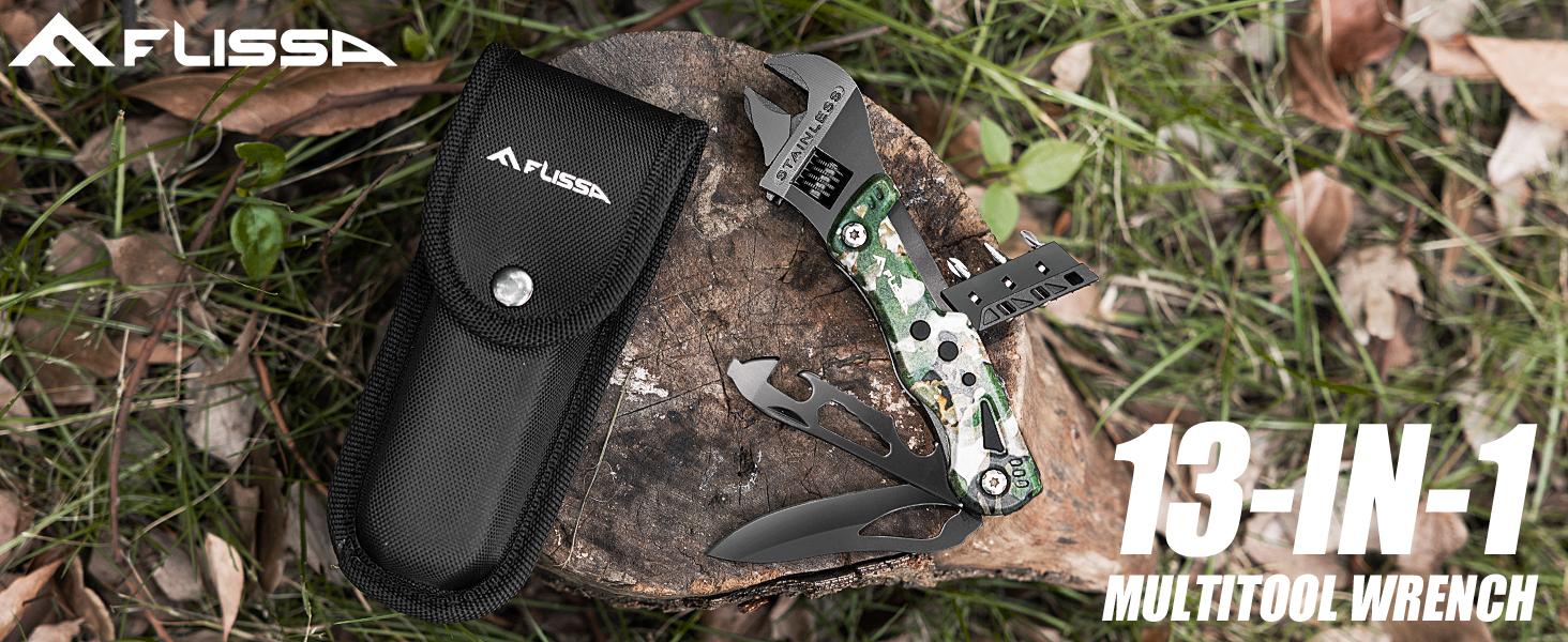 #SpringGlowUp FLISSA 13-in-1 Multi Tool Wrench, Stainless Steel Camo Multitool Adjustable Wrench with LED Light, EDC Pocket Knife with Sheath, Multipurpose Multi Use Tool #SpringGlowUp FLISSA 13-in-1 Multi Tool Wrench, Stainless Steel Camo Multitool Adjustable Wrench with LED Light, EDC Pocket Knife with Sheath, Multipurpose Multi Use Tool