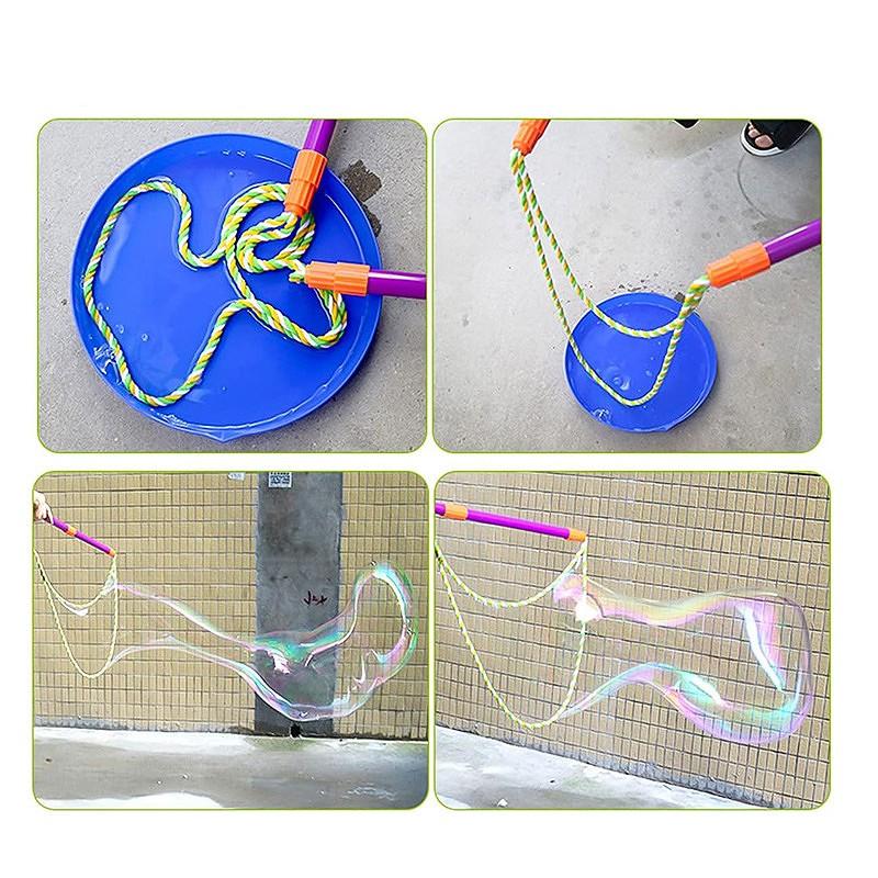 Children Giant Bubble Wand, Dual Rod Pull Rope Large Bubbles Toy, Outdoor Parent-Child Interactive Bubble Blower, Suitable for Boys Girls