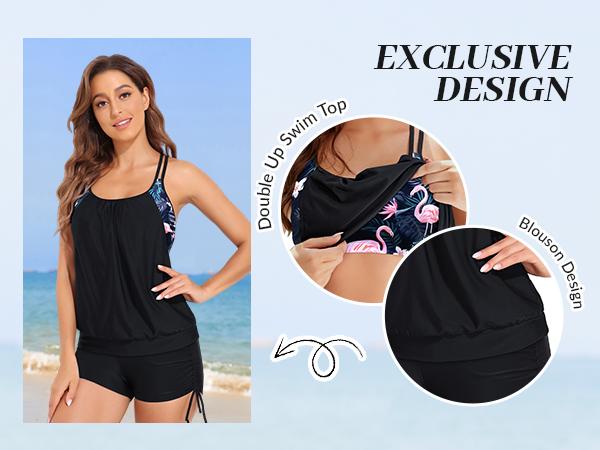 Holipick Tankini Top for Women Blouson Tummy Control Swim Top Loose Fit Bathing Suit Top Only No Bottom Holipick Tankini Top for Women Blouson Tummy Control Swim Top Loose Fit Bathing Suit Top Only No Bottom