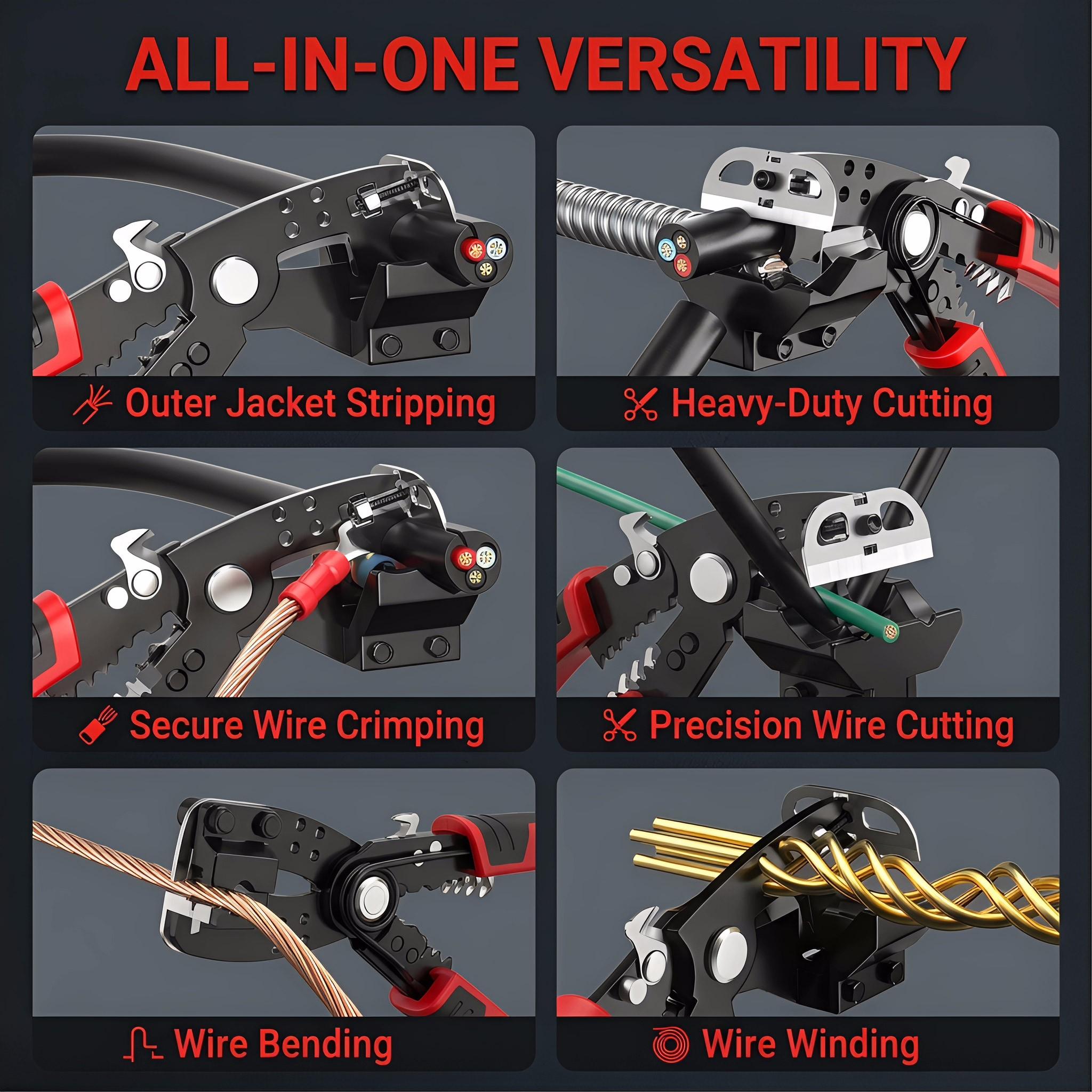 Multifunctional Wire Stripper Tool, Professional Cable Stripping, Cutting, Crimping & Bending Pliers, Versatile Electrician Tool