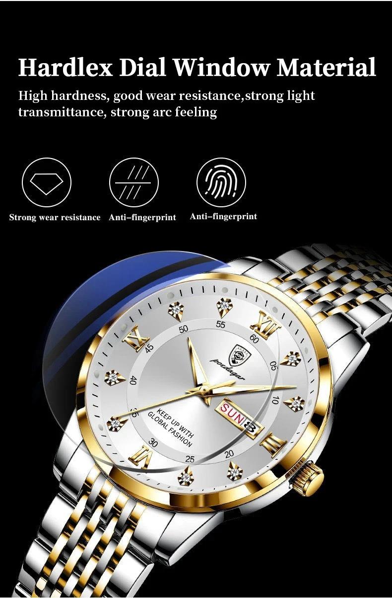 Men's Stainless Steel Analog Quartz Watch, Waterproof Luminous Display, Day & Date Function, Stylish Business Design for Daily Wear, Business Fashion Watches