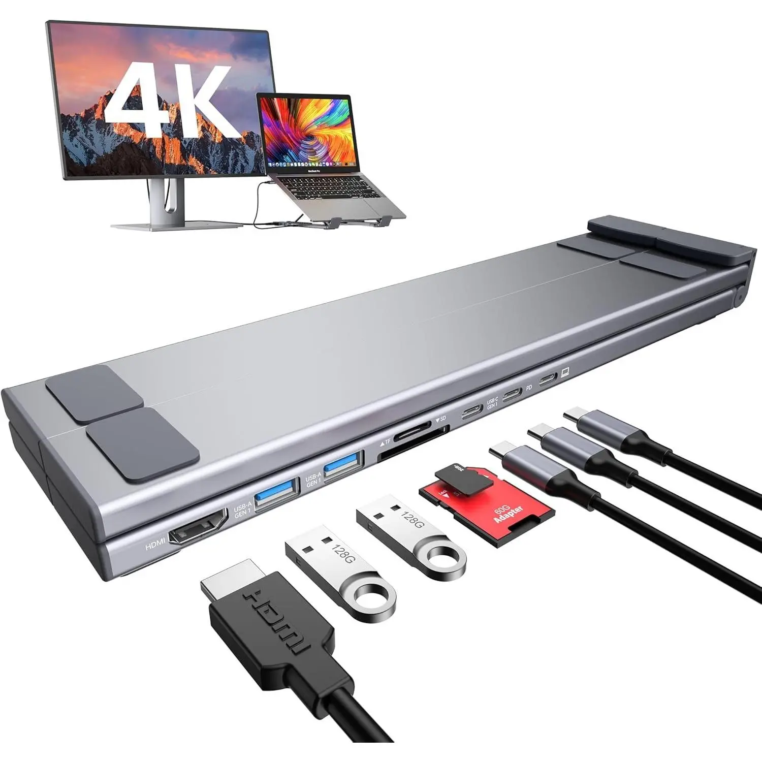 USB C Laptop Docking Station Stand, Dock Tablet Stand, 8 in 1 USB C Hub with 4K HDMI, 2 USB 3.0, PD 100W, Universal Computer Holder Dock Station for MacBook Pro/Air/Dell/HP/Surface/Lenovo