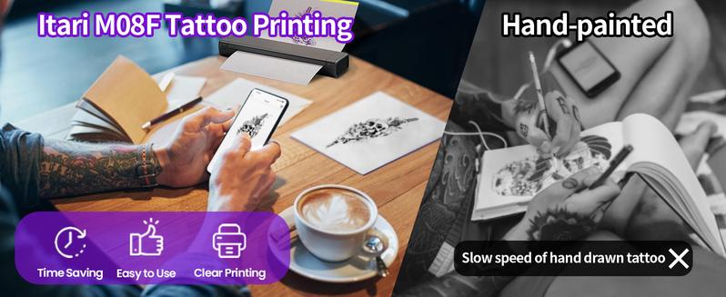 Phomemo M08F Tattoo Printer – Wireless Bluetooth Thermal Printer for Tattoo Artists & Beginners, Compatible with Smartphone, Tablet & PC, Includes 10pcs Transfer Paper, Ideal for On-the-Go Tattoo Transfers