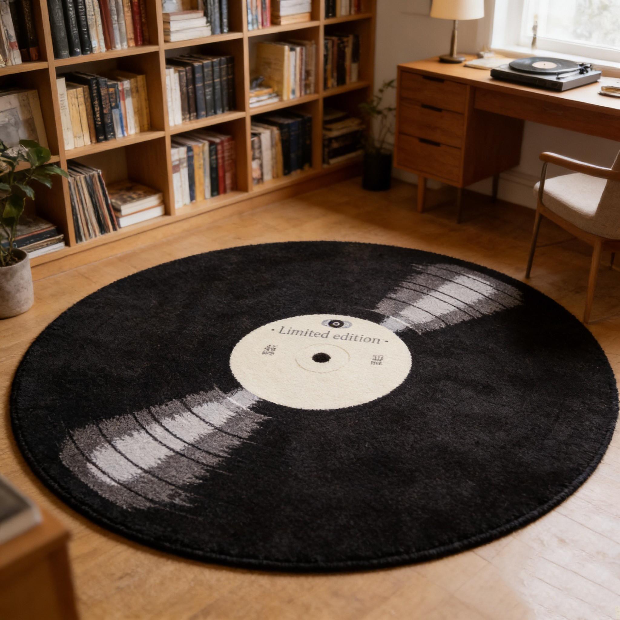 Vintage Vinyl Record Round Rug, Stain-Resistant, Non-Slip, Washable, Music Lover Decor, Living Room, Bedroom, Kitchen Mat