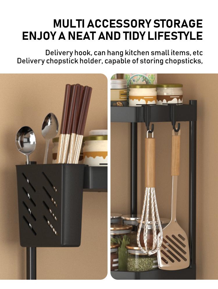 Kitchen Storage Rack, Space-Saving Corner Shelf, 2/3 Layer Standing Organizer, Ideal for Kitchen Utensils & Spices, Durable Design, Home Organizer Hook