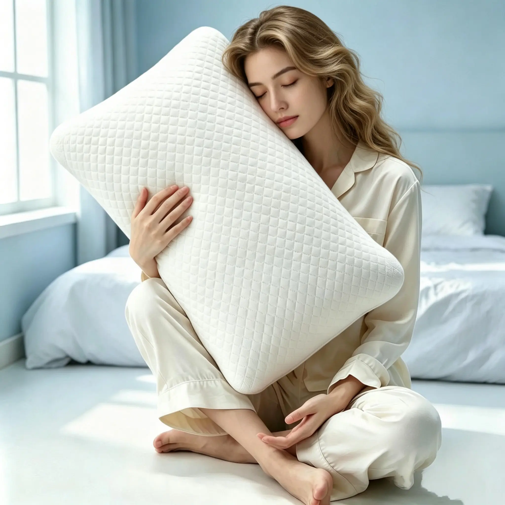 Cloud Memory Foam Pillow, Slow Recovery, Breathable, Neck Support, Detachable Zipper Case, Queen Size, Contemporary Style, Breathable Bed Accessory