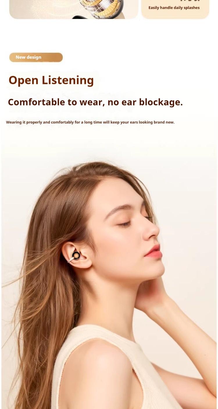 Hetoie 2026 Open-Back Bluetooth-compatible Earbuds, Wireless Headphones with Clear Mic, Type-C Fast Charging, Comfortable All-Day Wear