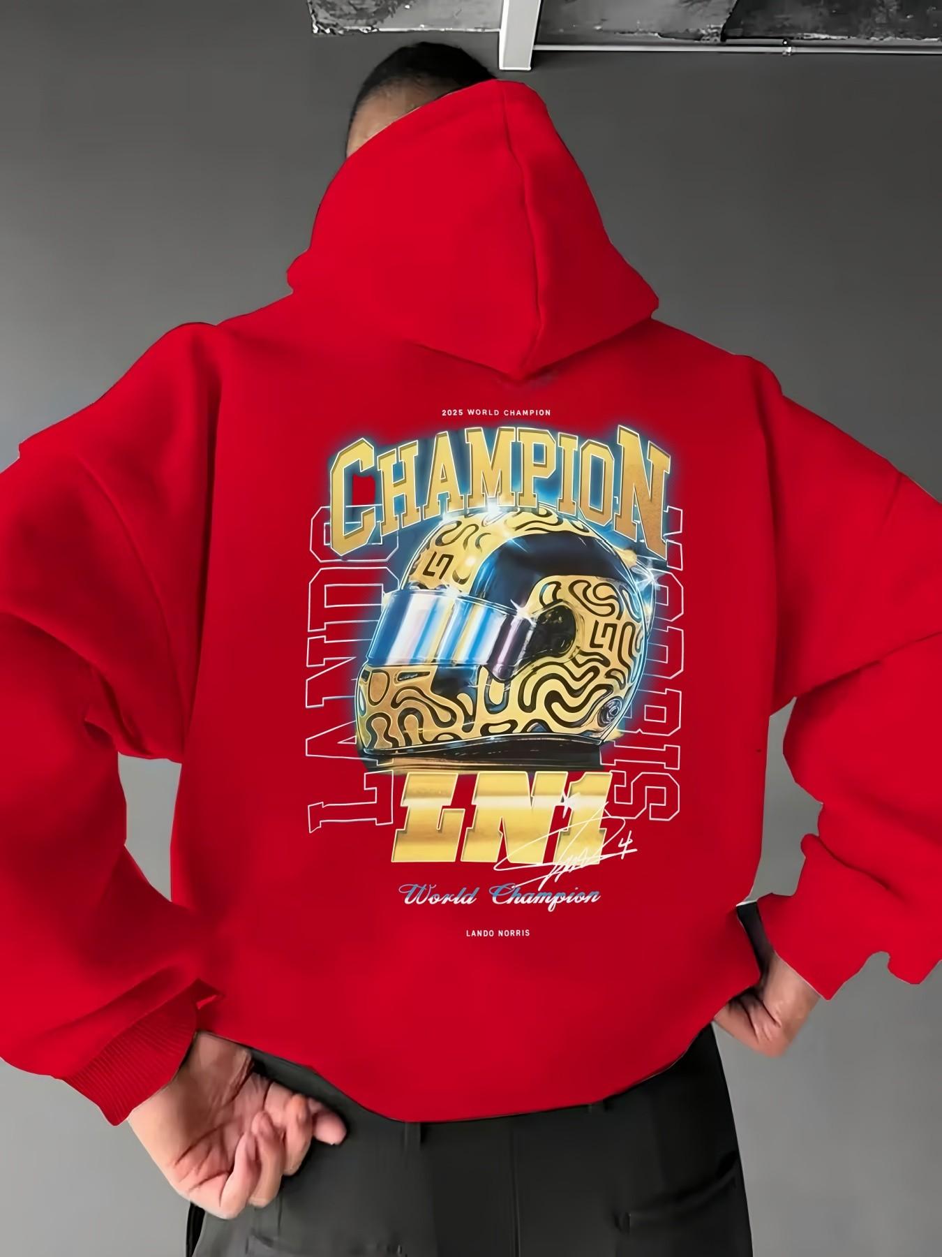 Mclaren F1 Team Lando Norris World Champion Unisex Hoodie, Casual Loose-Fitting F1 Racing T-Shirt, Random Print, Fall & Winter