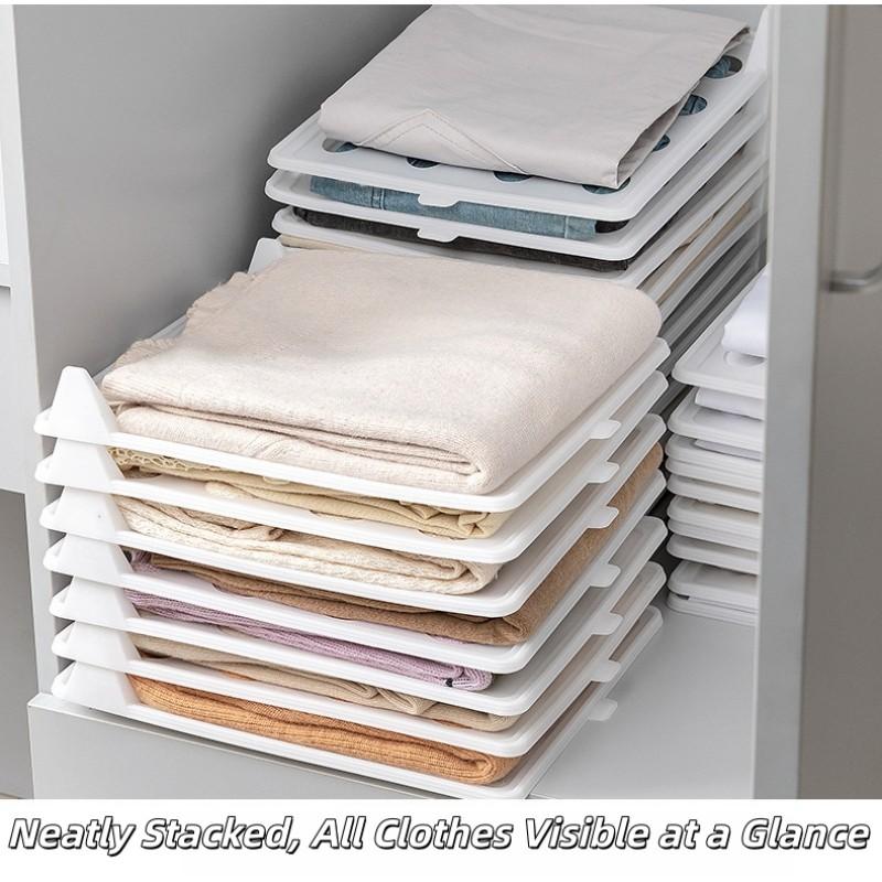 Multi-Functional Stackable Shirt Organizer 5 Pack Plastic Closet Storage Rack Anti-Wrinkle Portable Clothes Folder for Wardrobe Drawer Space Saving Home Organization Solution for Bedroom Dressing Room Travel Folding Clothing Organizer