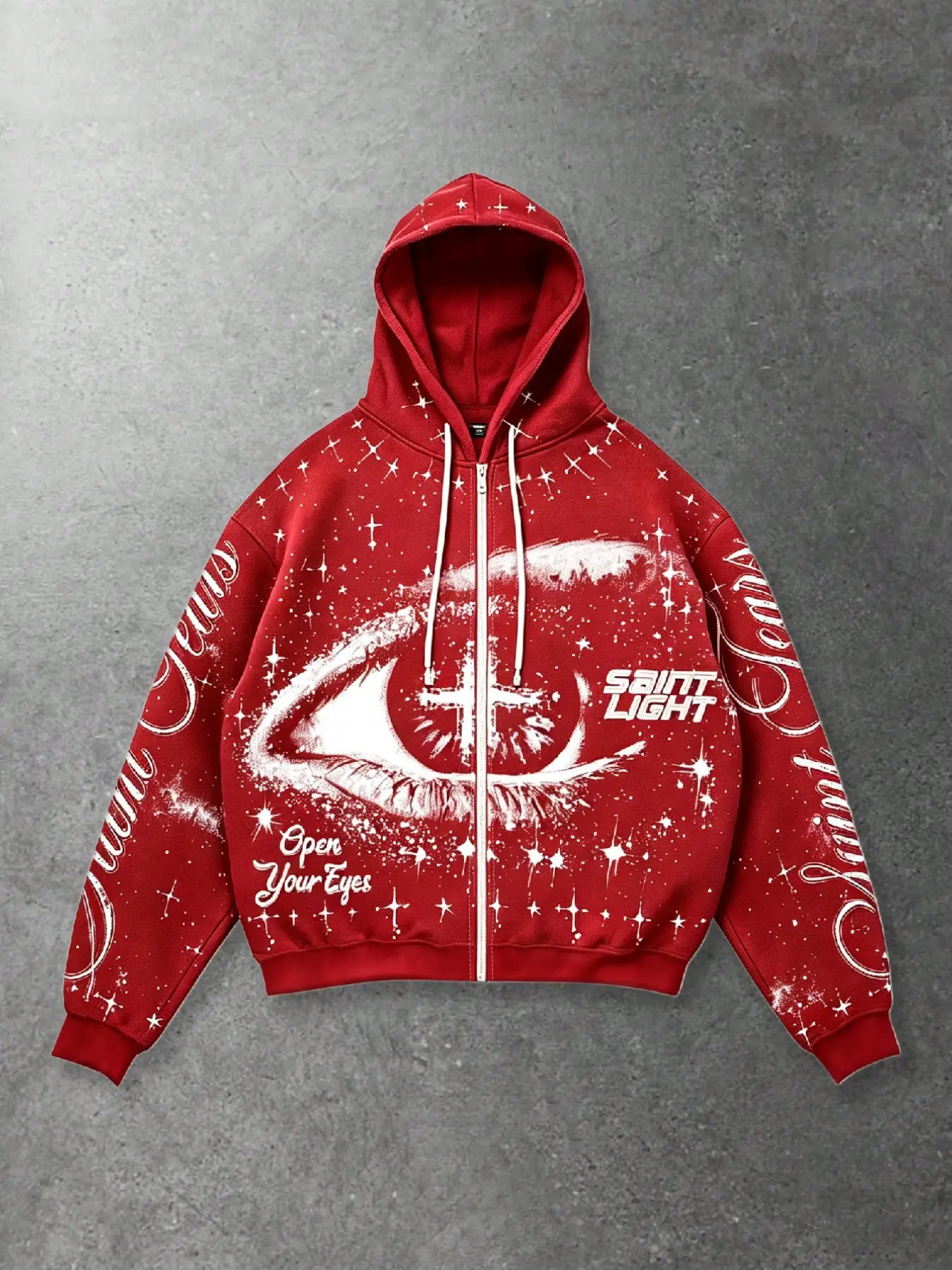 Street Style Zipper Hoodie, Comfortable Fabric, Unique Eye Design, Starry Sky Pattern, Multi-Color Options, Perfect for Daily Wear