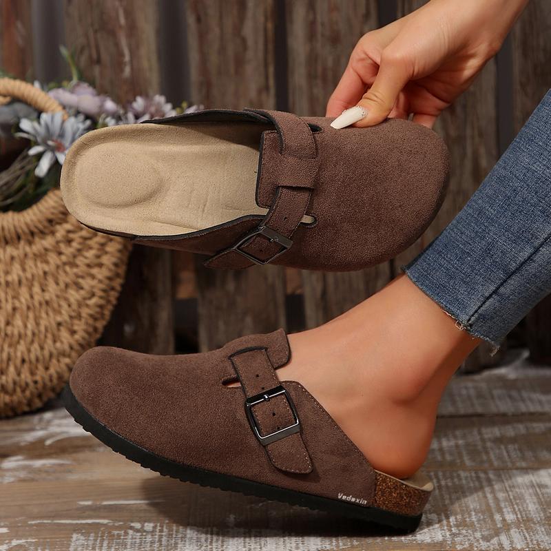 Women's Suede Clogs Leather Mules Cork Footbed Sandals Potato Shoes with Adjustable Buckle