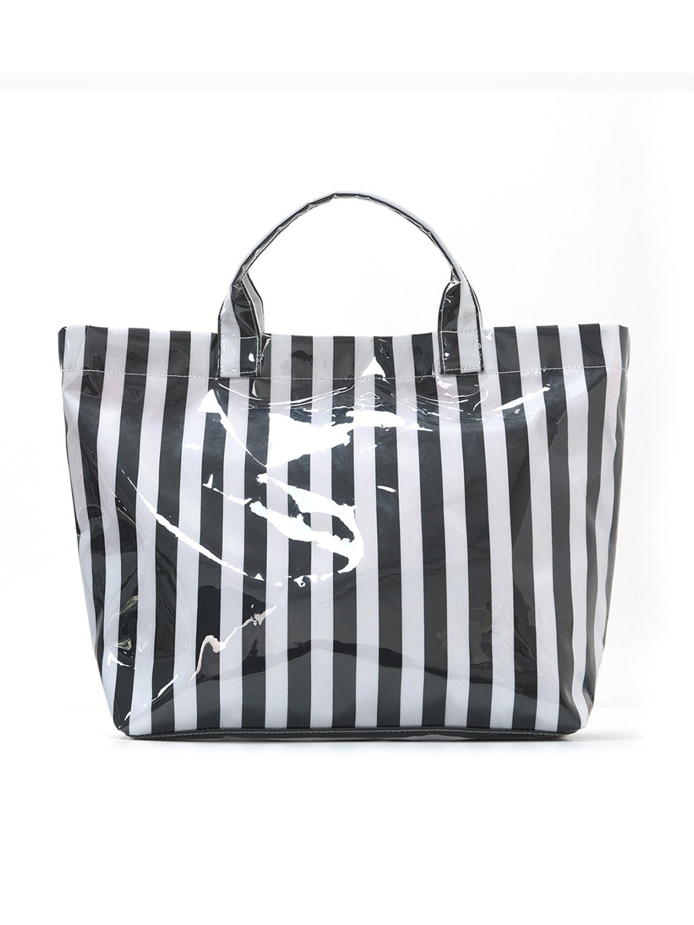 2026 New Striped Handbag Tote Bag, Large Capacity Shopping Bag, PVC Waterproof Fabric, Velcro Closure, Ideal for Daily Commute, Beach Vacation, Travel