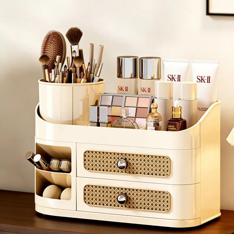 Large Capacity Makeup Storage Box, Makeup Brush, Lipstick, Eyebrow Pencil, Pocket Mirror, Desktop Makeup Organizer for Home & Travel, Cosmetics Organizer Storage, Makeup Brushes Organizer, Accessory Drawer, Gift, jewelry organizer