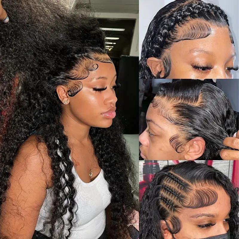 Bling Hair 12-36 Inch Kinky Curly Lace Front Wigs Human Hair 180 Density 13x6 HD Transparent Water Wave Lace Front Wigs Human Hair Pre Plucked for Women