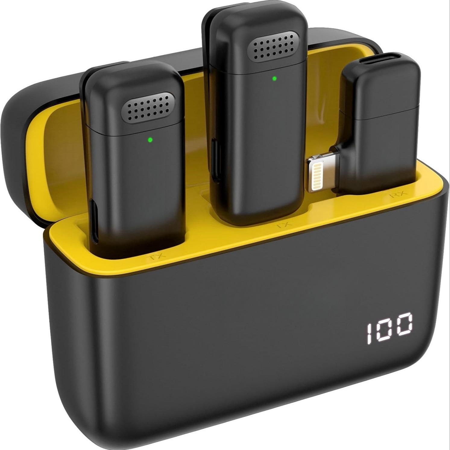 Professional Wireless Lapel Microphone Set (2 Pieces), Compatible with iPhone iPad Android Devices, Noise Reduction, Plug-And-Play, Ideal for Video Recording