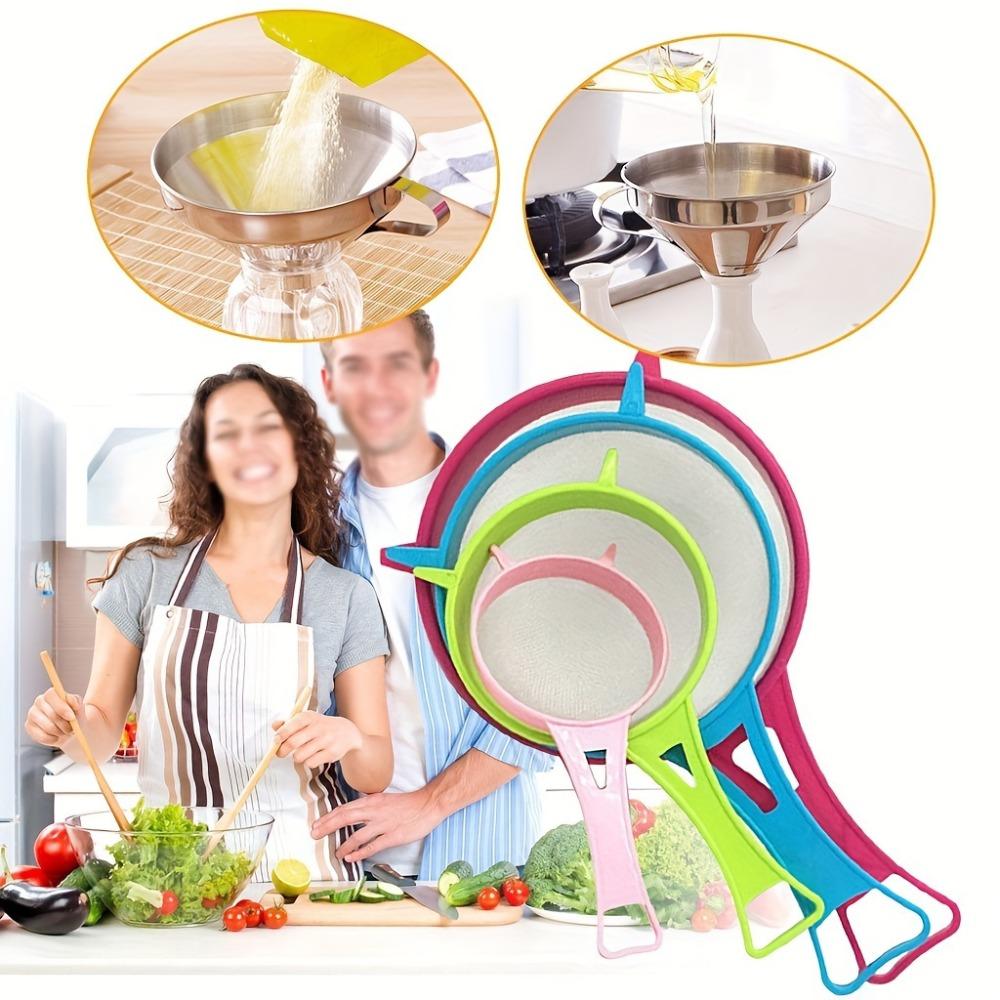 Easy-to-Clean 4pcs Kitchen Strainer Set with Handles, Kitchen Strainer Utensils, Perfect for Powdered Sugar, Soy Milk, Flour & Rice Washing, Essential Baking Gadgets, Food Colander Kitchenware