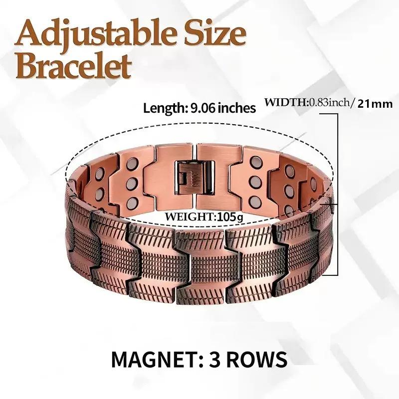 A pure copper men's bracelet, 3X super strong magnetic bracelet, 99.99% pure copper, with 3500 Gauss neodymium magnet, adjustable copper magnetic bracelet, birthday and bachelor party gift, universal holiday wear, copper bracelet jewelry gift