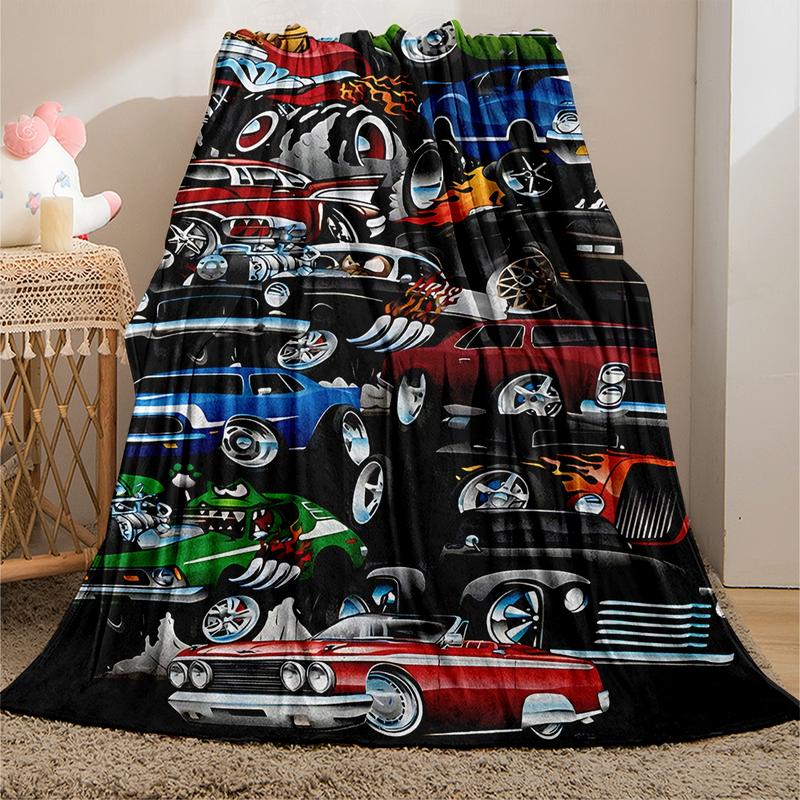 Cartoon Car Print Cozy Plush Blankets, Cartoon pattern blanket, Soft blanket, Warm Napping Blanket with Storage Bag, All Season Blanket, Breathable Comfortable Blanket, Comfy Bedding for Christmas Decor, Home Office Travel